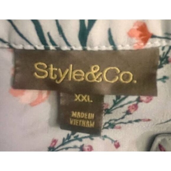 Style & Co XXL Pale Blue Floral Garden Print Flowy Long Sleeve Tunic Top - Picture 3 of 5